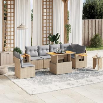 ARDEBO.de - 7-tlg. Garten-Sofagarnitur mit Kissen Beige Poly Rattan