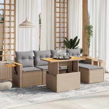 ARDEBO.de - 6-tlg. Garten-Sofagarnitur mit Kissen Beige Poly Rattan