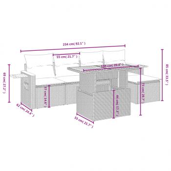 6-tlg. Garten-Sofagarnitur mit Kissen Beige Poly Rattan