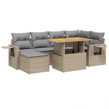 7-tlg. Garten-Sofagarnitur mit Kissen Beige Poly Rattan