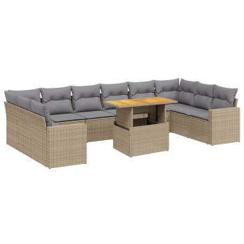 ARDEBO.de - 11-tlg. Garten-Sofagarnitur mit Kissen Beige Poly Rattan