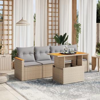 ARDEBO.de - 5-tlg. Garten-Sofagarnitur mit Kissen Beige Poly Rattan