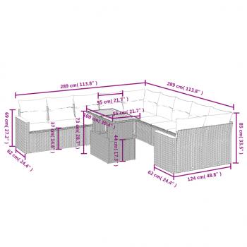 11-tlg. Garten-Sofagarnitur mit Kissen Beige Poly Rattan