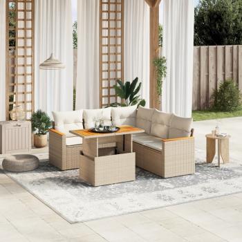 ARDEBO.de - 6-tlg. Garten-Sofagarnitur mit Kissen Beige Poly Rattan