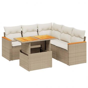 6-tlg. Garten-Sofagarnitur mit Kissen Beige Poly Rattan