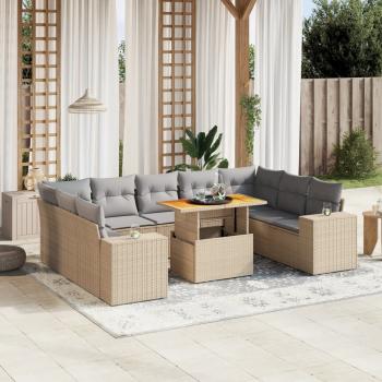 ARDEBO.de - 10-tlg. Garten-Sofagarnitur mit Kissen Beige Poly Rattan