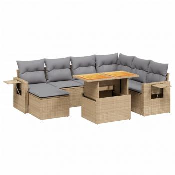 8-tlg. Garten-Sofagarnitur mit Kissen Beige Poly Rattan