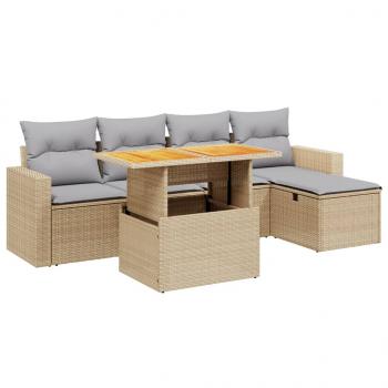 6-tlg. Garten-Sofagarnitur mit Kissen Beige Poly Rattan