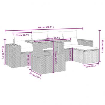 6-tlg. Garten-Sofagarnitur mit Kissen Beige Poly Rattan