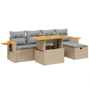 6-tlg. Garten-Sofagarnitur mit Kissen Beige Poly Rattan