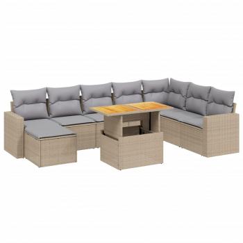 9-tlg. Garten-Sofagarnitur mit Kissen Beige Poly Rattan