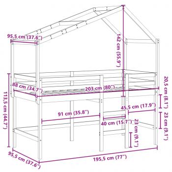 Hochbett mit Leiter und Dach Weiß 90x190 cm Massivholz Kiefer