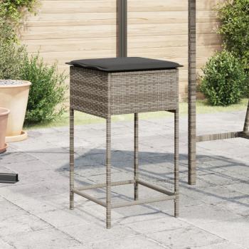 ARDEBO.de - Garten-Barhocker mit Kissen 2 Stk. Grau Poly Rattan