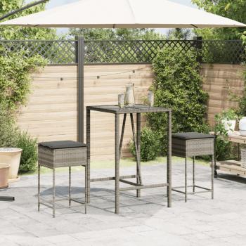 Garten-Barhocker mit Kissen 2 Stk. Grau Poly Rattan