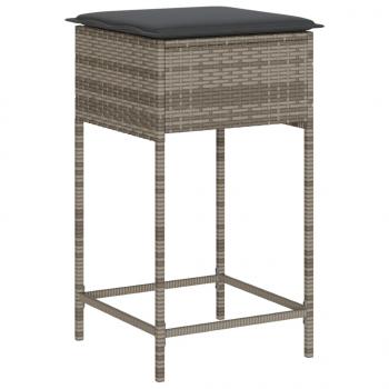 Garten-Barhocker mit Kissen 2 Stk. Grau Poly Rattan