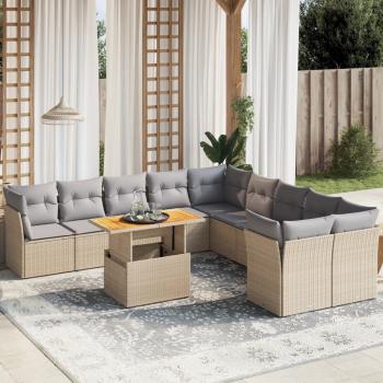 ARDEBO.de - 11-tlg. Garten-Sofagarnitur mit Kissen Beige Poly Rattan