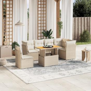 ARDEBO.de - 7-tlg. Garten-Sofagarnitur mit Kissen Beige Poly Rattan