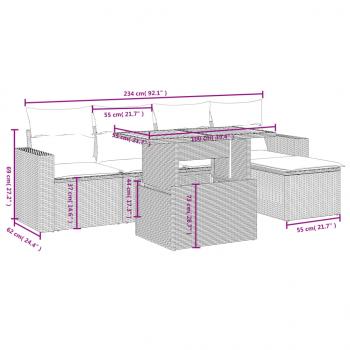 6-tlg. Garten-Sofagarnitur mit Kissen Beige Poly Rattan