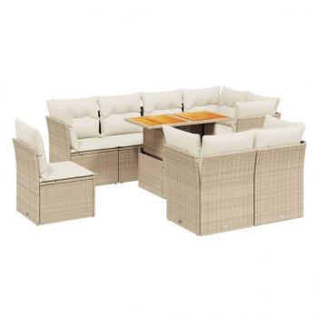 9-tlg. Garten-Sofagarnitur mit Kissen Beige Poly Rattan