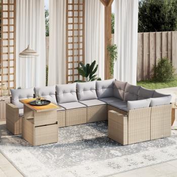 ARDEBO.de - 10-tlg. Garten-Sofagarnitur mit Kissen Beige Poly Rattan