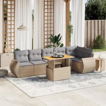 ARDEBO.de - 7-tlg. Garten-Sofagarnitur mit Kissen Beige Poly Rattan