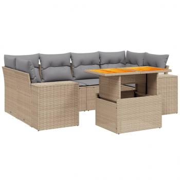 7-tlg. Garten-Sofagarnitur mit Kissen Beige Poly Rattan