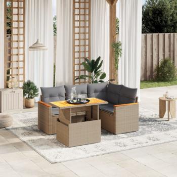 ARDEBO.de - 5-tlg. Garten-Sofagarnitur mit Kissen Beige Poly Rattan