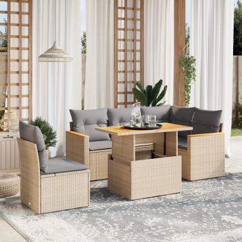 ARDEBO.de - 6-tlg. Garten-Sofagarnitur mit Kissen Beige Poly Rattan