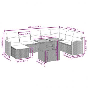 9-tlg. Garten-Sofagarnitur mit Kissen Beige Poly Rattan