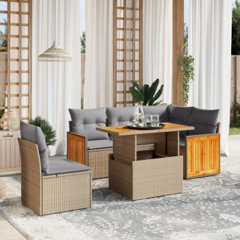 ARDEBO.de - 6-tlg. Garten-Sofagarnitur mit Kissen Beige Poly Rattan