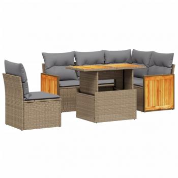 6-tlg. Garten-Sofagarnitur mit Kissen Beige Poly Rattan