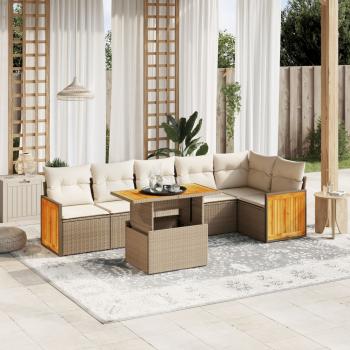 ARDEBO.de - 7-tlg. Garten-Sofagarnitur mit Kissen Beige Poly Rattan