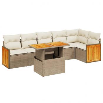 7-tlg. Garten-Sofagarnitur mit Kissen Beige Poly Rattan