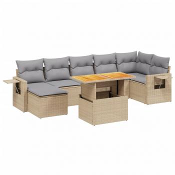 8-tlg. Garten-Sofagarnitur mit Kissen Beige Poly Rattan