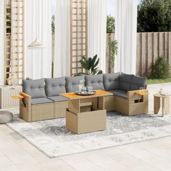 ARDEBO.de - 7-tlg. Garten-Sofagarnitur mit Kissen Beige Poly Rattan