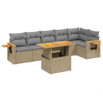 7-tlg. Garten-Sofagarnitur mit Kissen Beige Poly Rattan