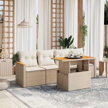 ARDEBO.de - 5-tlg. Garten-Sofagarnitur mit Kissen Beige Poly Rattan