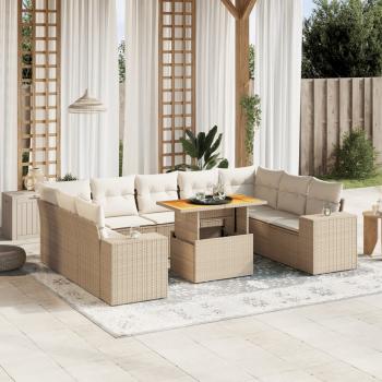 ARDEBO.de - 10-tlg. Garten-Sofagarnitur mit Kissen Beige Poly Rattan