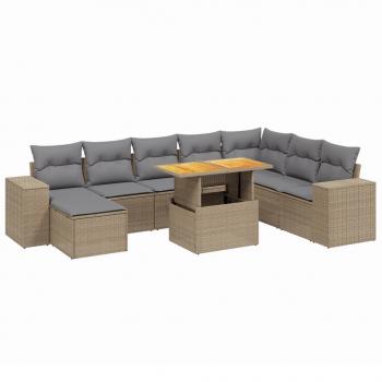 9-tlg. Garten-Sofagarnitur mit Kissen Beige Poly Rattan