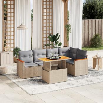 ARDEBO.de - 6-tlg. Garten-Sofagarnitur mit Kissen Beige Poly Rattan