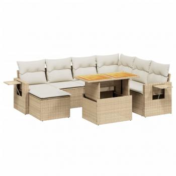 8-tlg. Garten-Sofagarnitur mit Kissen Beige Poly Rattan