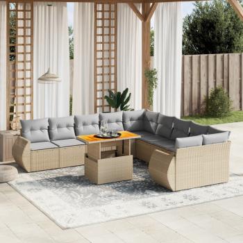 ARDEBO.de - 11-tlg. Garten-Sofagarnitur mit Kissen Beige Poly Rattan