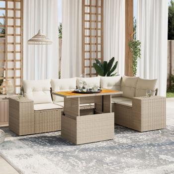 ARDEBO.de - 6-tlg. Garten-Sofagarnitur mit Kissen Beige Poly Rattan