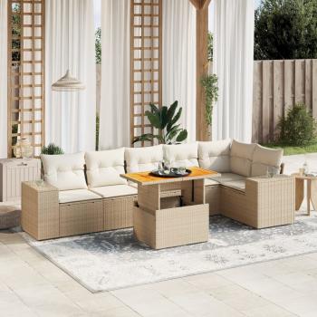 ARDEBO.de - 7-tlg. Garten-Sofagarnitur mit Kissen Beige Poly Rattan