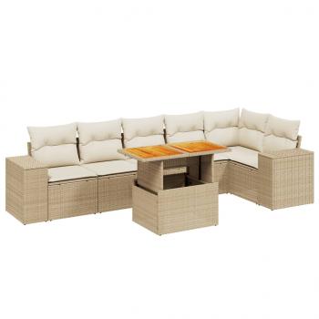 7-tlg. Garten-Sofagarnitur mit Kissen Beige Poly Rattan