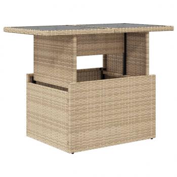 Gartentisch mit Glasplatte Beige 100x55x73 cm Poly Rattan