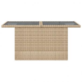 Gartentisch mit Glasplatte Beige 100x55x73 cm Poly Rattan