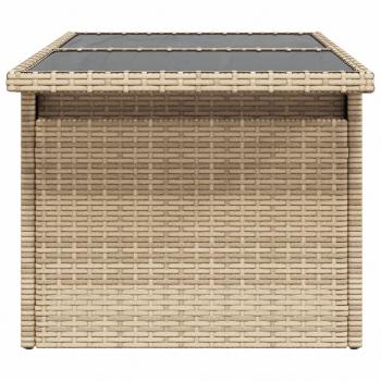 Gartentisch mit Glasplatte Beige 100x55x73 cm Poly Rattan