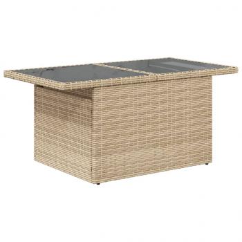 Gartentisch mit Glasplatte Beige 100x55x73 cm Poly Rattan