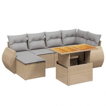 7-tlg. Garten-Sofagarnitur mit Kissen Beige Poly Rattan